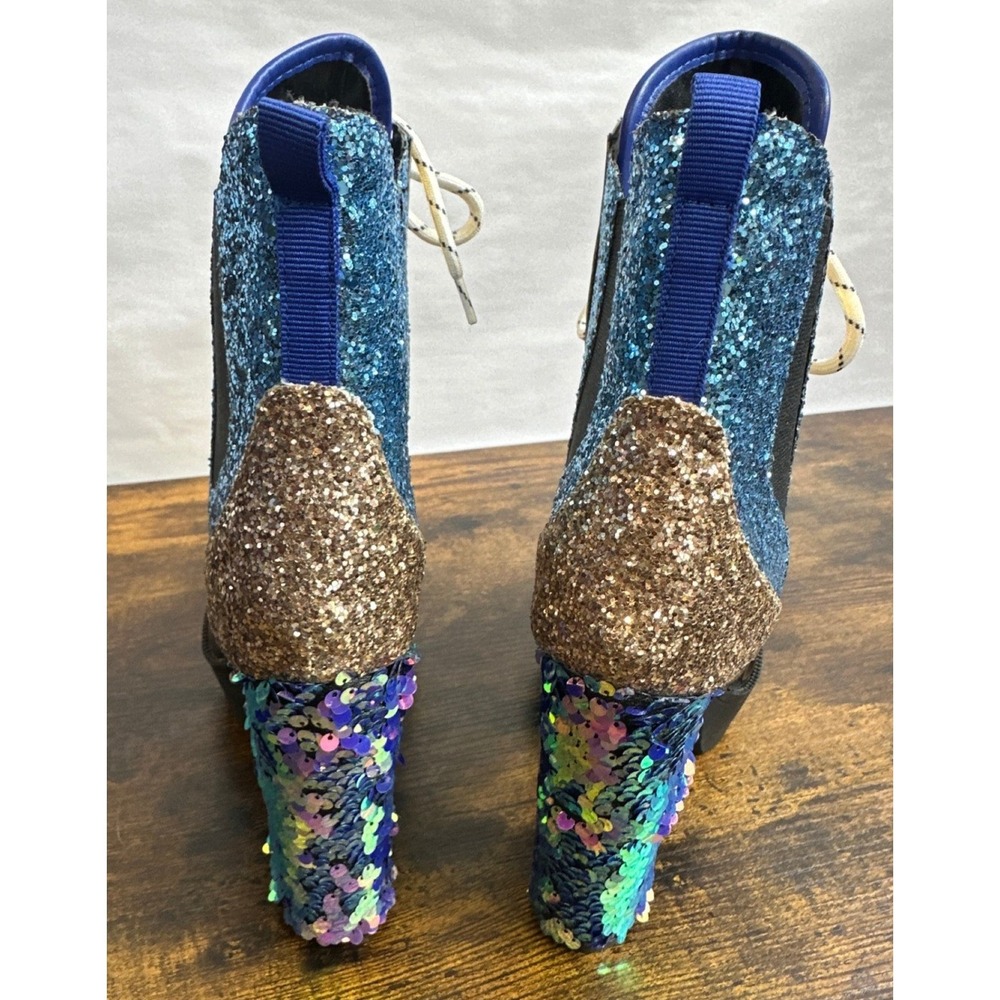 Cape Robbin Nell Glitter Chunky High Heel Platform Lace Up Boot Mermaid Womens 9 - Picture 14 of 16
